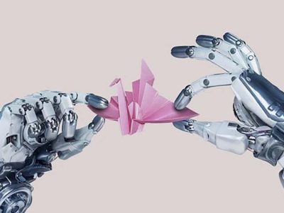 robot hands making origami